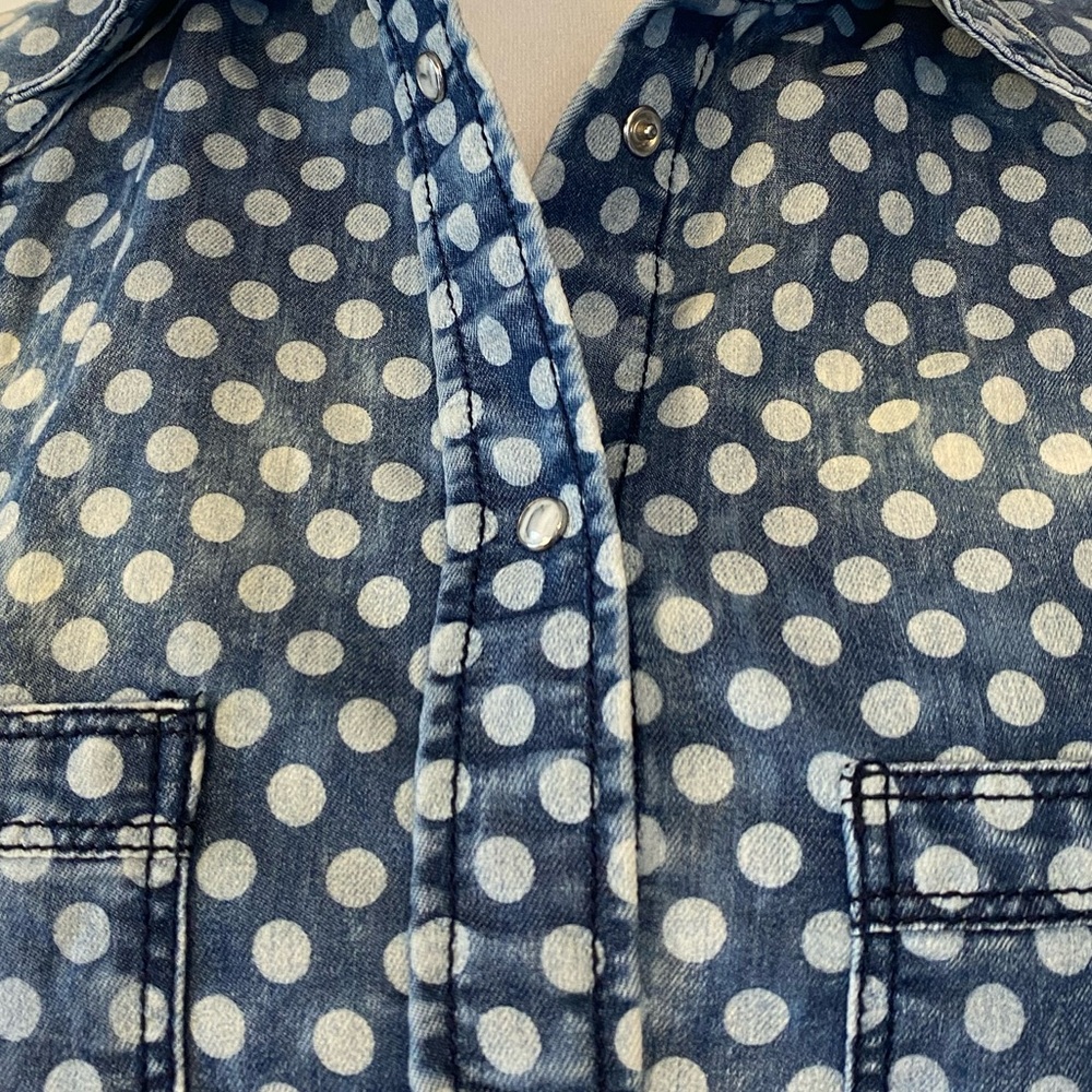 Guess Polka Dot Pearl Snap Button Front Denim Shirt SM Coastal Cowgirl Western - Picture 2 of 16